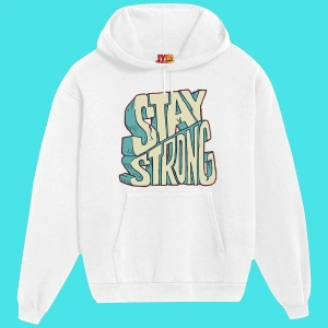 Unisex Beyaz Stay Strong Baskılı Sweatshirt