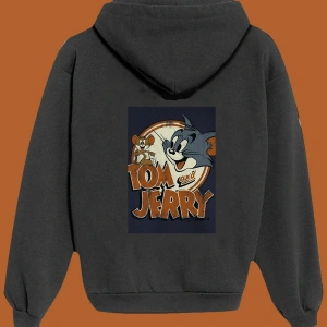 Unisex Beyaz Tom And Jerry Sırt Baskılı Sweatshirt