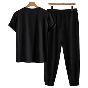 Unisex Bisiklet Yaka Slogan Baskılı Siyah Tişört Ve Siyah Eşofman Altı 2li Set A