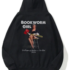 Unisex Bookworm Girl Sweatshirt Hoodie Siyah