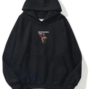 Unisex Bookworm Girl Sweatshirt Hoodie Siyah