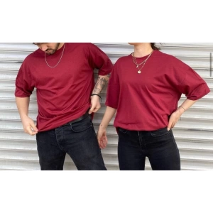 Unisex Bordo Bisiklet Yaka Sevgili Kombin 2 Li Paket Tshirt