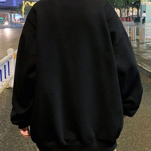 Unisex Bravely Baskılı Oversize Bisiklet Yaka Sweatshirt Siyah