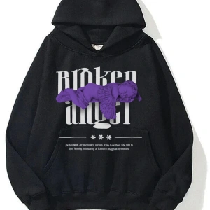Unisex Broken Angel Sweatshirt Hoodie Siyah
