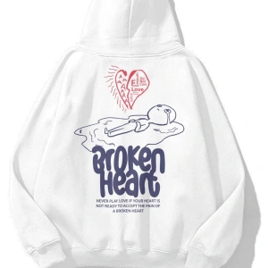Unisex Broken Heart Sweatshirt Hoodie Beyaz