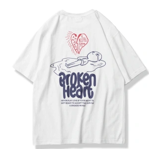 Unisex Broken Heart Tshirt Beyaz