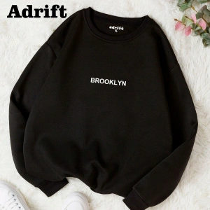 Unisex Brooklyn Baskılı Bisiklet Yaka Sweatshirt Beyaz