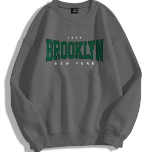 Unisex Brooklyn Bisiklet Yaka Sweatshirt Gri