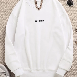 Unisex Brooklyn Özel Renkli Oversize Bisiklet Yaka Pamuklu Sweatshirt