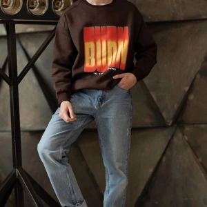 Unisex Burn Bisiklet Yaka Sweatshirt Kahverengi