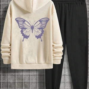 Unisex Butterfly Baskılı Eşofman Takımı Kp-grı-eflatun-esh-grı