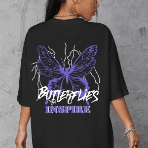Unisex Butterfly & Letter Graphic Tasarım T-shirt