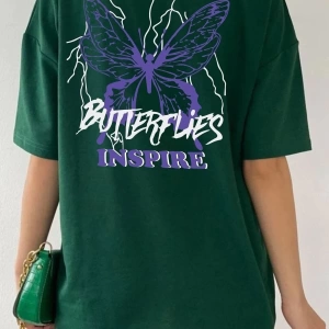 Unisex Butterfly & Letter Graphic Tasarım T-shirt
