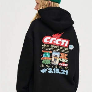 Unisex Cacti Sweatshirt Hoodie Siyah