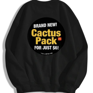 Unisex Cactus Pack Bisiklet Yaka Sweatshirt Siyah