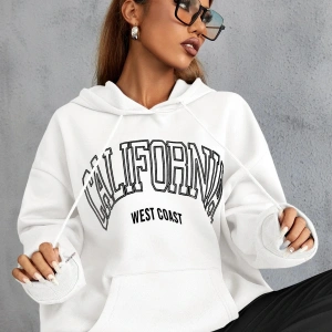 Unisex Calıfornia Baskılı Kapüşonlu Sweatshirt Beyaz