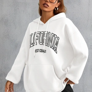 Unisex Calıfornia Baskılı Kapüşonlu Sweatshirt Beyaz