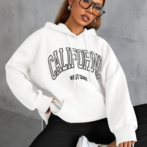 Unisex Calıfornia Baskılı Kapüşonlu Sweatshirt Beyaz
