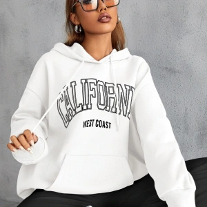 Unisex Calıfornia Baskılı Kapüşonlu Sweatshirt Beyaz