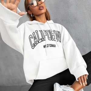 Unisex Calıfornia Baskılı Kapüşonlu Sweatshirt Beyaz