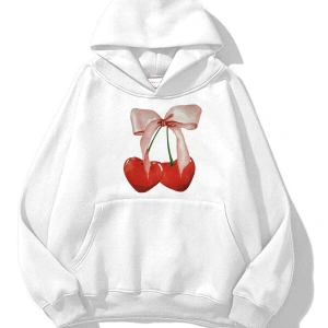 Unisex Cherry Ribbon Sweatshirt Beyaz