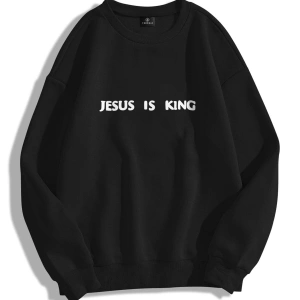 Unisex Chicago Jesus Is King Bisiklet Yaka Sweatshirt Siyah