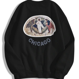 Unisex Chicago Jesus Is King Bisiklet Yaka Sweatshirt Siyah