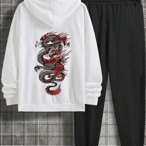 Unisex Chinesebox Baskılı Eşofman Takımı Kp-siyah-kırmızıejder-esh-siyah