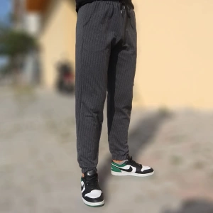 Unisex Çizgili Bel ve Paçası Lastikli Eşofman Altı