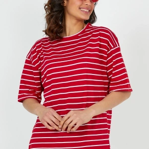 Unisex Çizgili Oversize Beyaz Siyah Tshirt Oversize