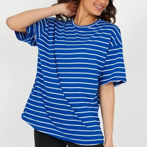 Unisex Çizgili Oversize Beyaz Siyah Tshirt Oversize