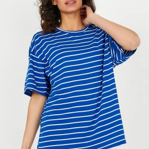 Unisex Çizgili Oversize Beyaz Siyah Tshirt Oversize