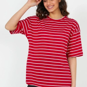 Unisex Çizgili Oversize Beyaz Siyah Tshirt Oversize