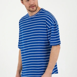 Unisex Çizgili Oversize Beyaz Siyah Tshirt Oversize