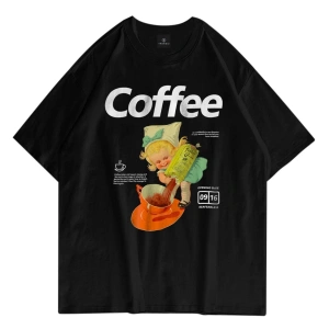 Unisex Coffee Siyah Tshirt