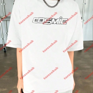 Unisex Cosmic Baskılı Tshirt Beyaz