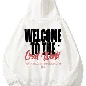 Unisex Cruel World Sweatshirt Hoodie Beyaz