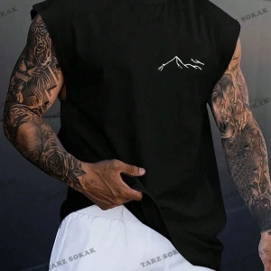 Unisex  DAĞ SİLÜET BASKILI OVERSİZE KOLSUZ