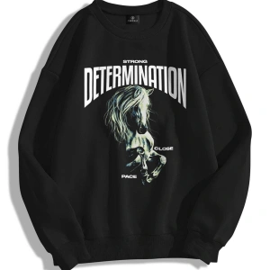 Unisex Determination Bisiklet Yaka Sweatshirt Siyah