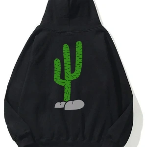 Unisex Dikenli Cactus Travis Scott Sweatshirt Hoodie Siyah