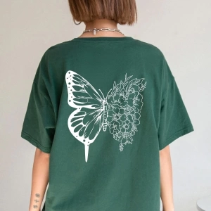 Unisex Drawing Butterflies Tasarım T-shirt