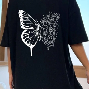 Unisex Drawing Butterflies Tasarım T-shirt