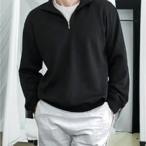 Unisex Düz Siyah 0 Yaka Kapşonsuz Baskısız Oversize Sweatshirt