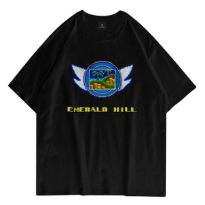 Unisex Emerald Hill Badge Sonic Siyah Tshirt