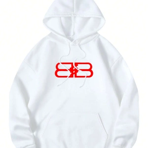 Unisex Erkek/Kadın BB Renkli Özel Baskılı Oversize Kapüşonlu Sweatshirt Beyaz
