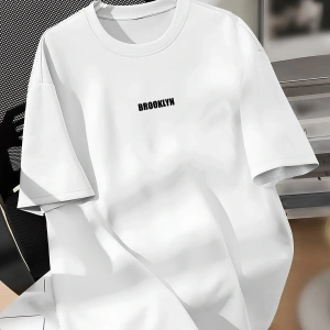 Unisex Erkek/Kadın BROOKLYN Renkli Özel Baskılı Oversize Pamuklu Bisiklet Yaka T-Shirt