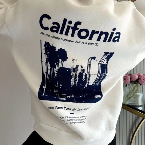 Unisex Erkek/Kadın Calıfornia Renkli Özel Baskılı Oversize Kapüşonlu Sweatshirt Beyaz