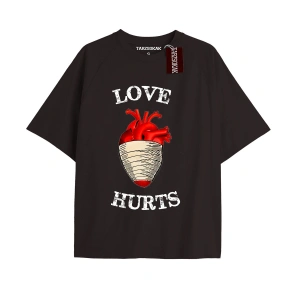 Unisex Erkek/kadın Kalp Kaburga T-shirt Siyah Kod 48