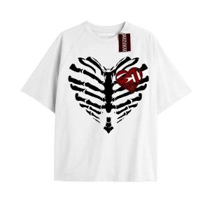 Unisex Erkek/kadın Kalp Kaburga T-shirt Siyah Kod 61