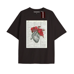 Unisex Erkek/kadın Kalp Kaburga T-shirt Siyah Kod 65